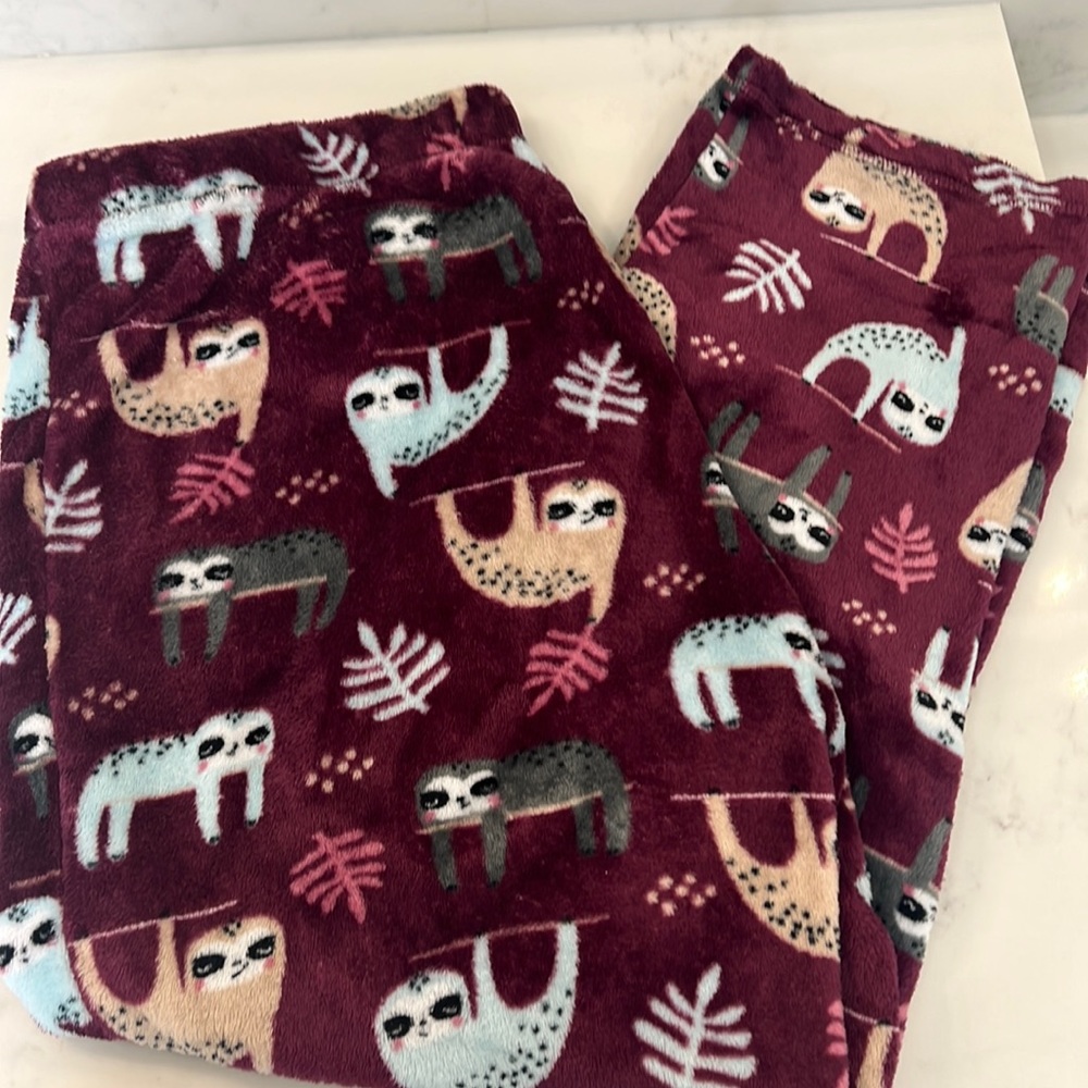 Sloth, fuzzy PJ pants